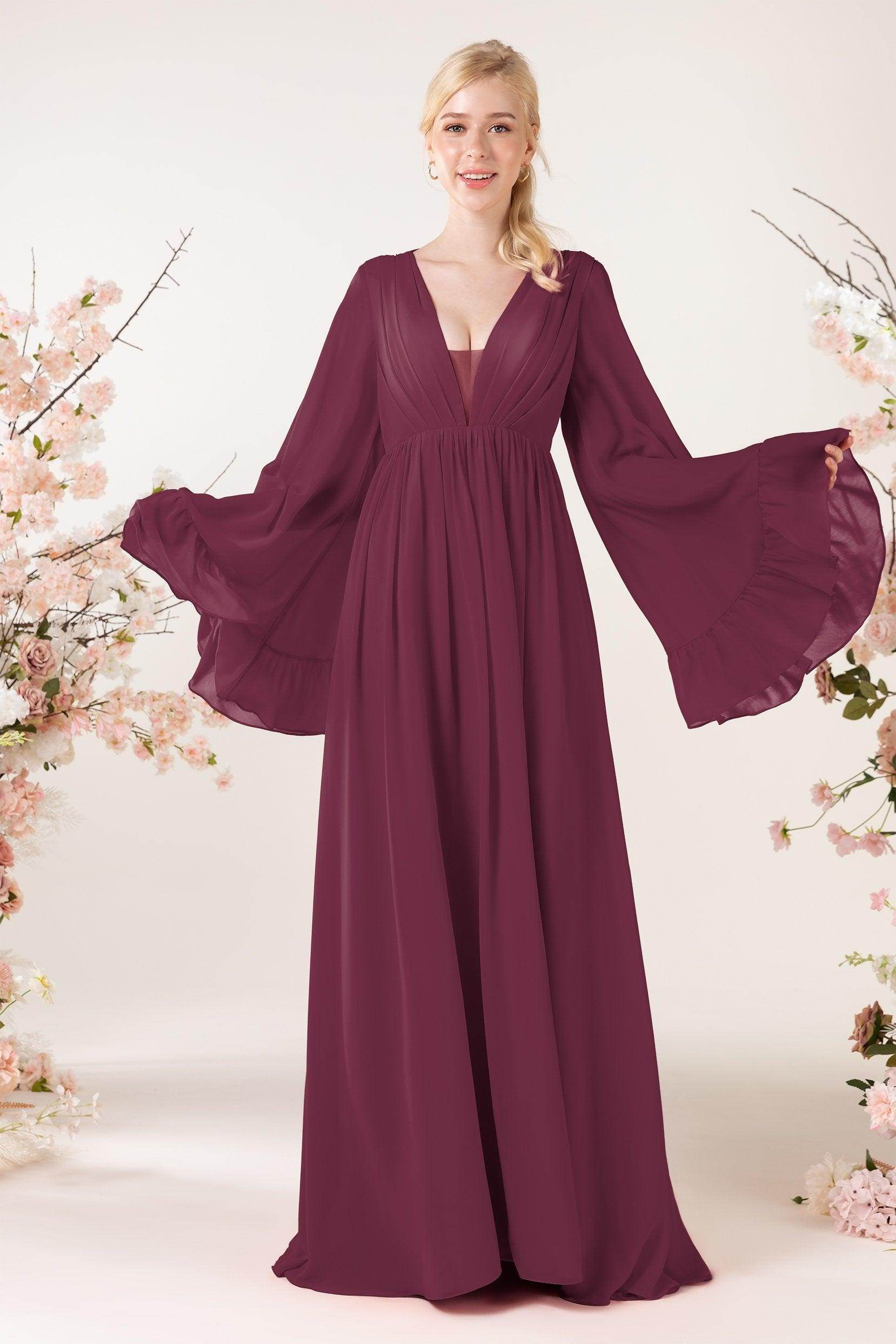 A-Line Sweep-Brush Train Chiffon Bridesmaid Dress CB0465 - COCOMELODY